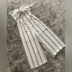 White & Black Strapless Vertical Striped Jumpsuit - XS
